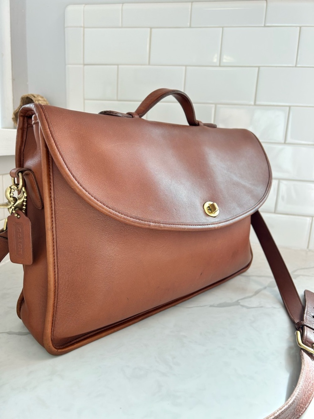 Vintage Coach Lexington Briefcase 5265 British Tan Leather Messenger Bag USA - Picture 5 of 16